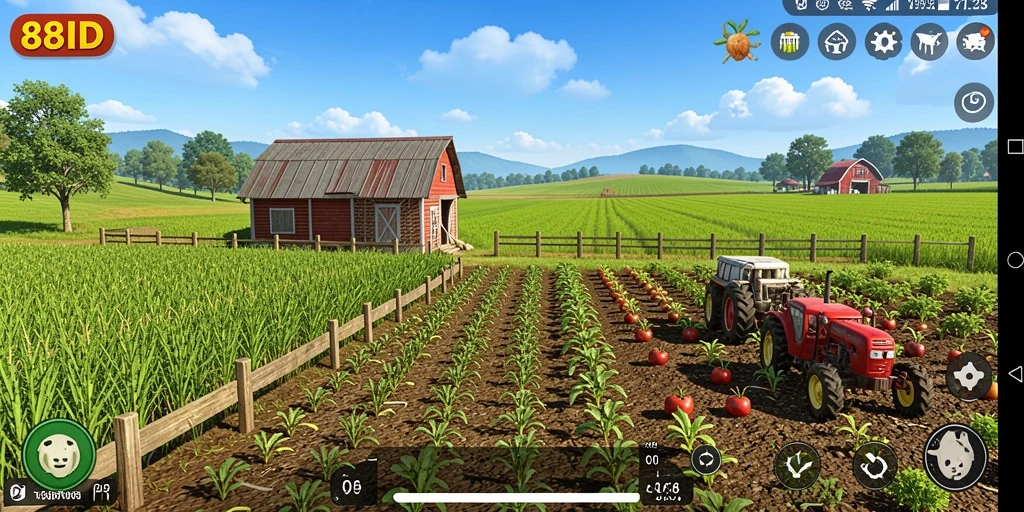 Screenshot gameplay 88ID yang menarik, menunjukkan ladang yang indah.