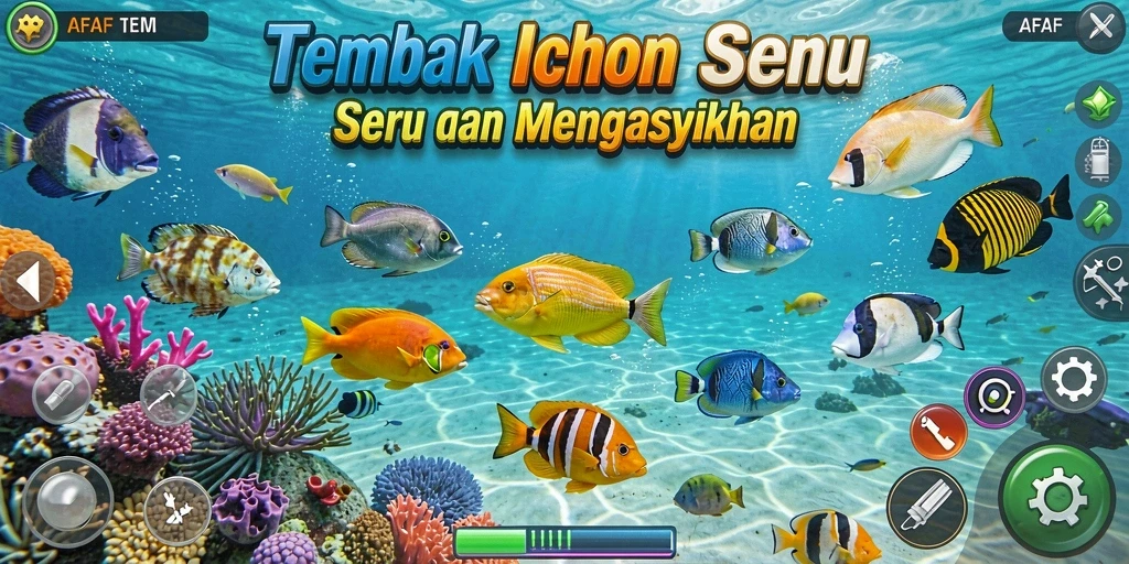 Tampilan gameplay AFAF dengan aksi menembak ikan yang seru.