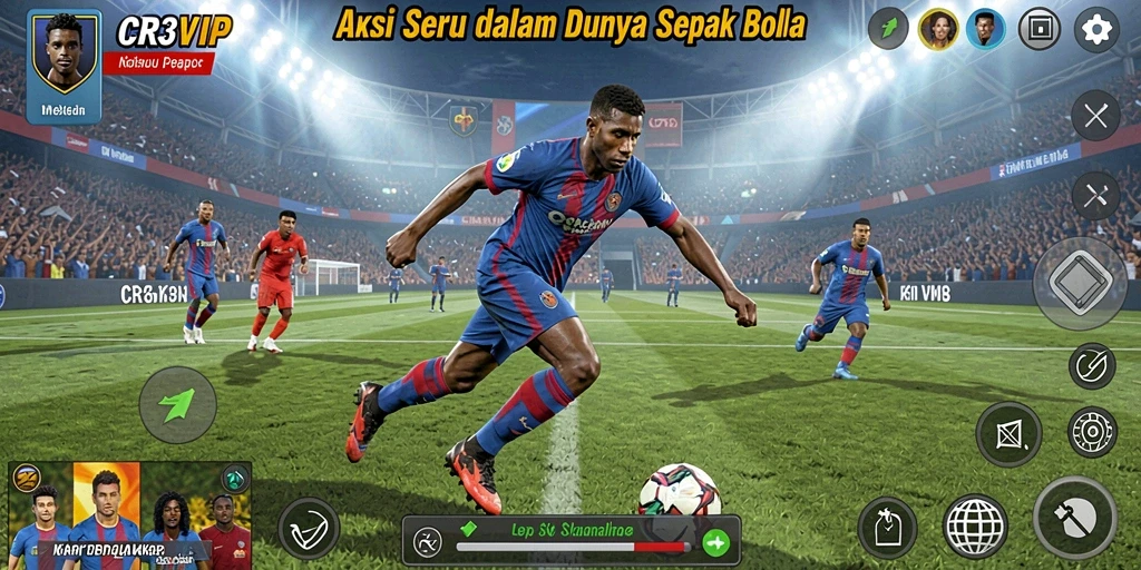 Tangkapan layar utama CR7VIP menampilkan aksi sepak bola yang mendebarkan di lapangan.