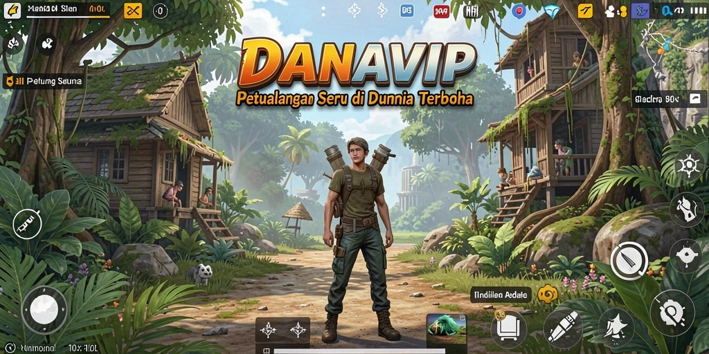 Screenshot utama DANAVIP menampilkan dunia terbuka yang luas dan penuh petualangan.