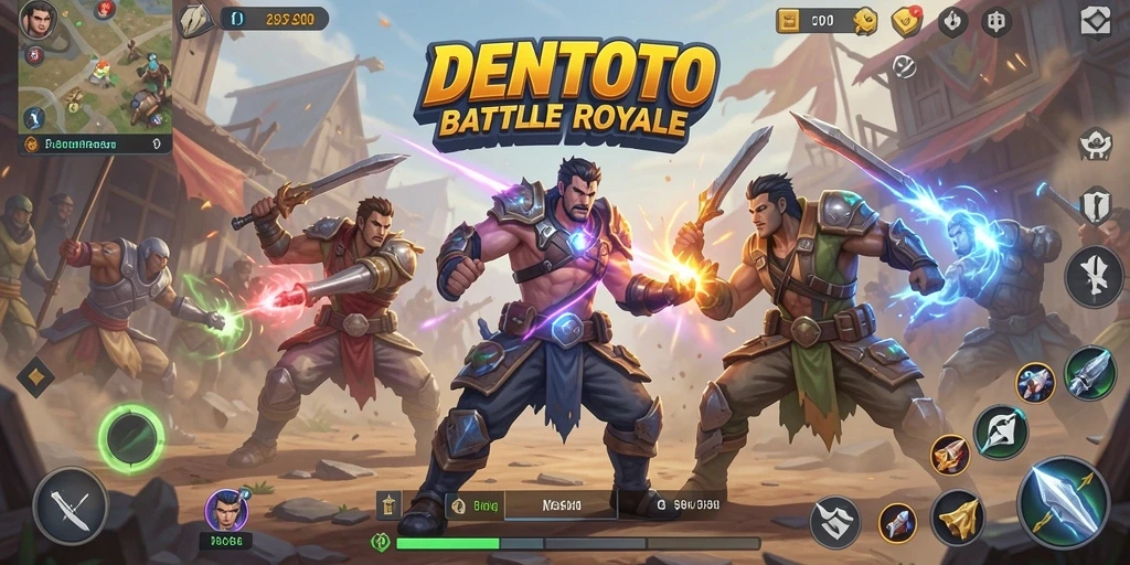 Tangkapan layar DENTOTO menampilkan pertempuran Battle Royale yang mendebarkan.
