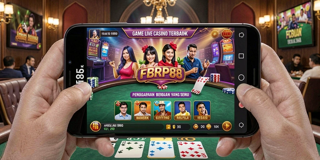 Screenshot gameplay FBRP88 yang menampilkan dealer langsung di Live Casino.