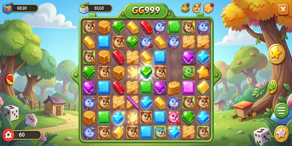 Screenshot gameplay GG999 dengan objek cerah dan tantangan seru.