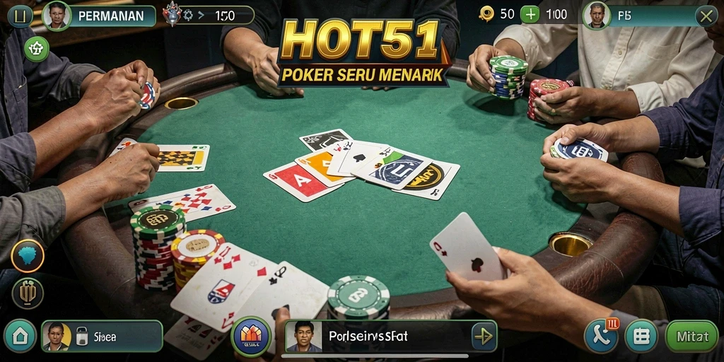 Tampilan gameplay seru dalam permainan Poker HOT51.