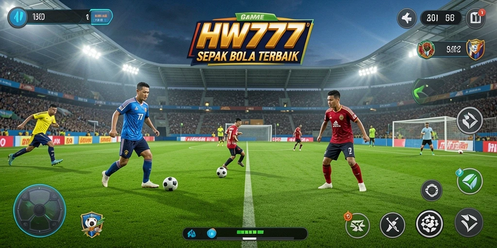 Tampilan gameplay HW777 yang menampilkan aksi sepak bola seru.