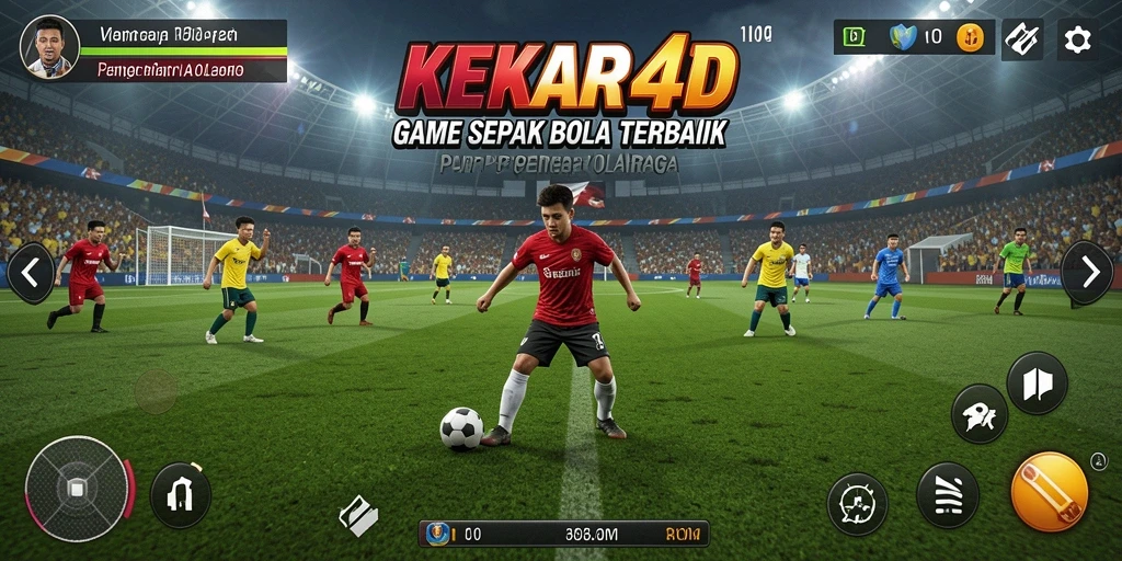 Screenshot utama KEKAR4D menampilkan aksi seru dalam pertandingan sepak bola.