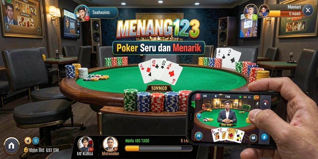 Tampilan gameplay poker yang seru dan kompetitif di MENANG123.