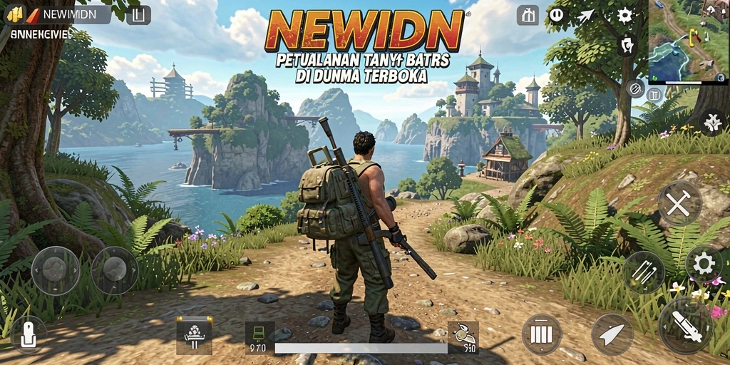 Screenshot gameplay NEWIDN menampilkan dunia terbuka yang indah dan menantang.