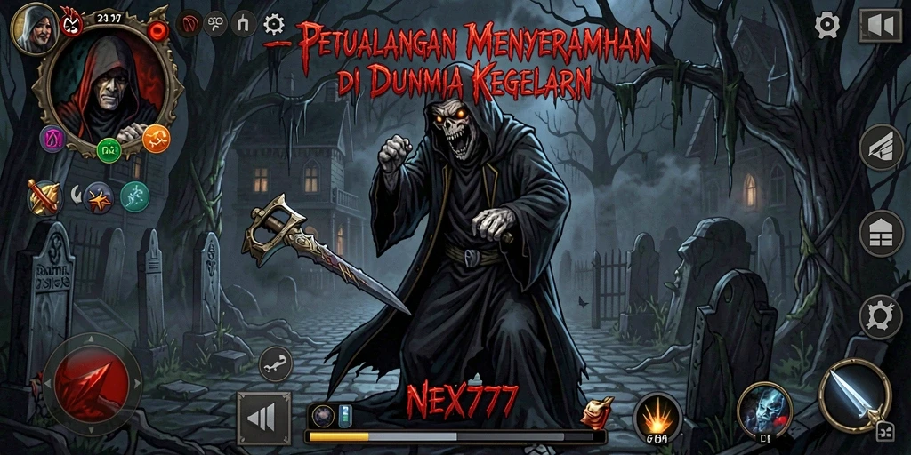 Tampilan gameplay NEX777 dengan suasana yang sangat menyeramkan.