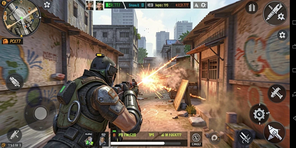 Tampilan gameplay menegangkan PCX777 dengan grafis realistis dan aksi seru.