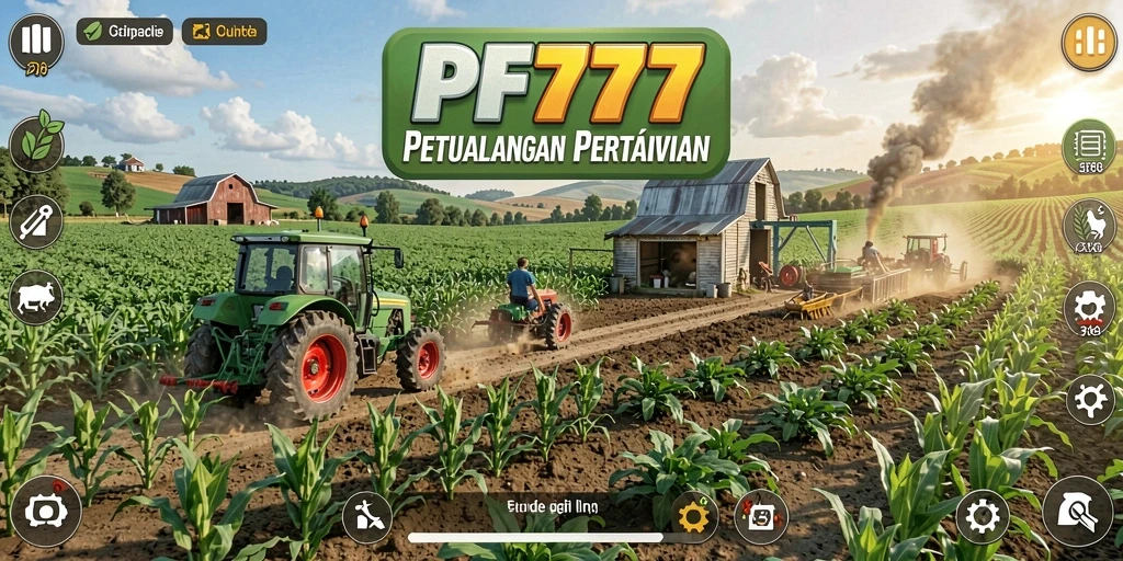 Tampilan gameplay PF777 dengan berbagai tanaman dan aktivitas pertanian.