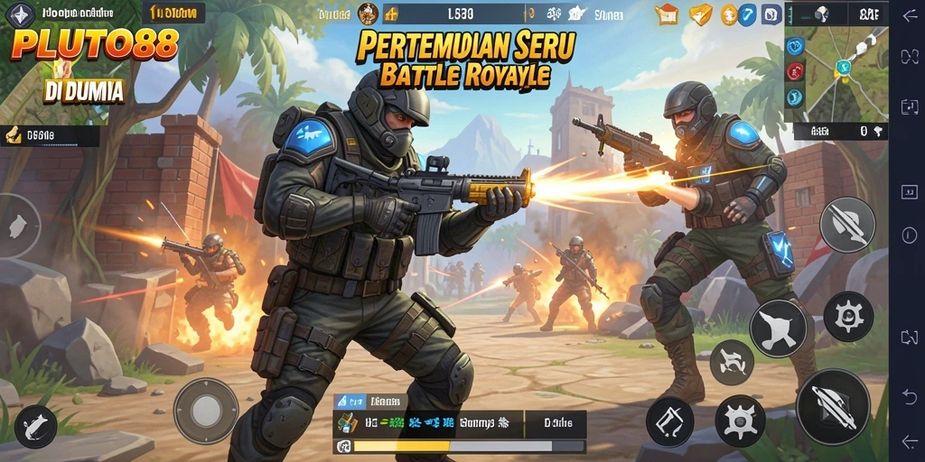 Screenshot gameplay <strong>PLUTO88</strong> menampilkan aksi pertempuran seru.