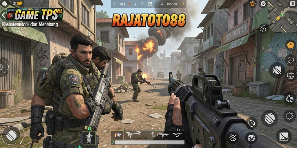 Screenshot gameplay RAJATOTO88 yang menunjukkan aksi menembak yang intens.
