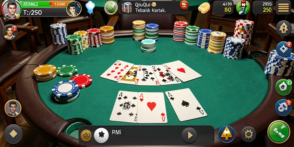 Tampilan menarik dari gameplay QiuQiu di REMI62.
