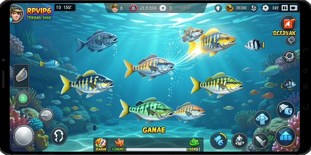 Screenshot gameplay RPVIP6 yang menampilkan aksi menembak ikan.