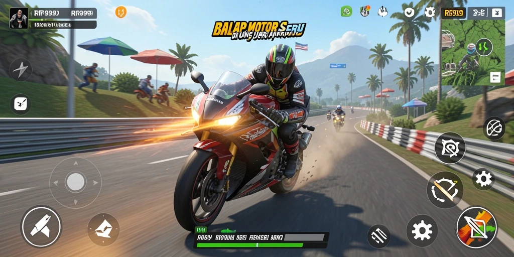 Gameplay balap motor yang mendebarkan dan penuh aksi.