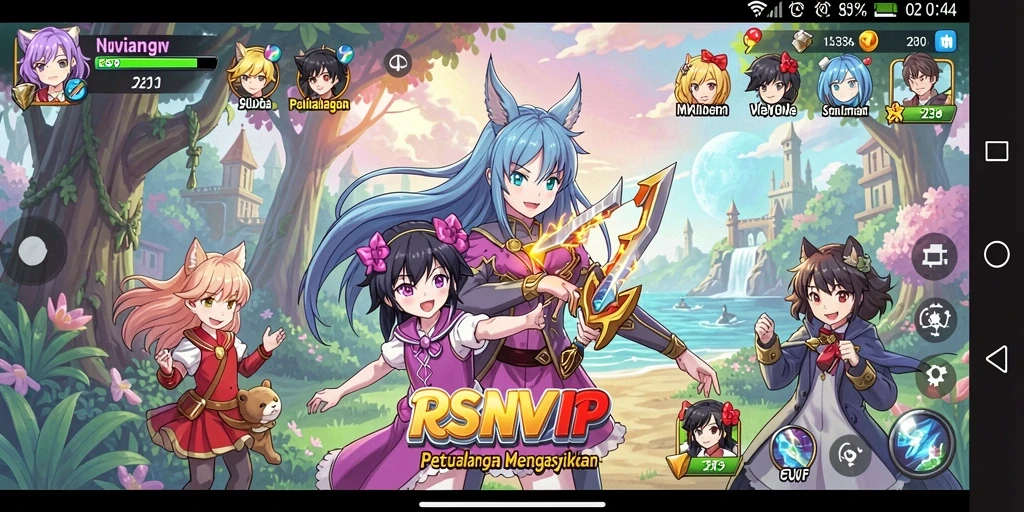 Screenshot game RSNVIP menampilkan karakter anime dalam aksi yang mendebarkan.