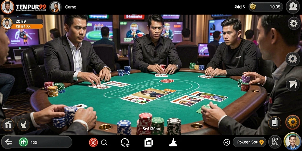 Tampilan gameplay Poker yang mendebarkan di TEMPUR99.