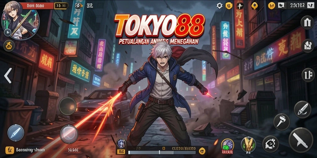 Screenshot gameplay TOKYO88 menampilkan aksi seru dan karakter Anime.
